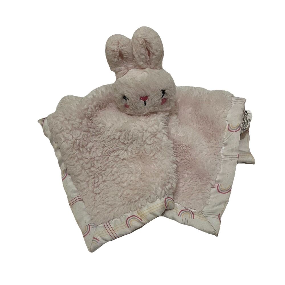 Parent's Choice Pink Bunny Plush Lovey Security Blanket 12" x 12" Satin Trim